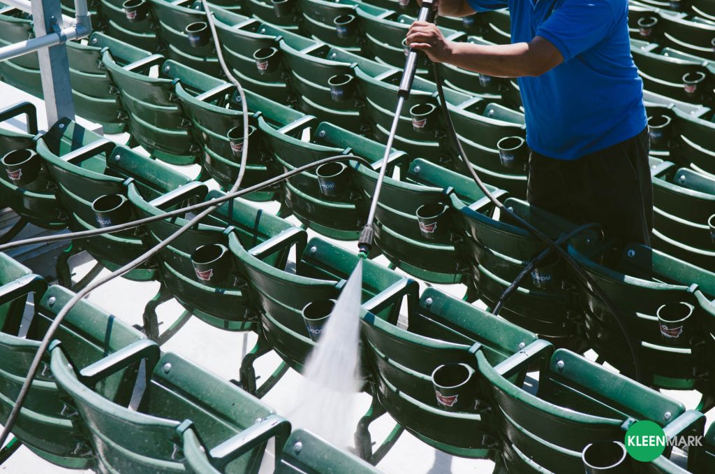 Power Washing Seats at a baseball stadium