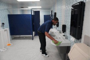 A clean and well-maintained school hallway, a result of professional school cleaning services.