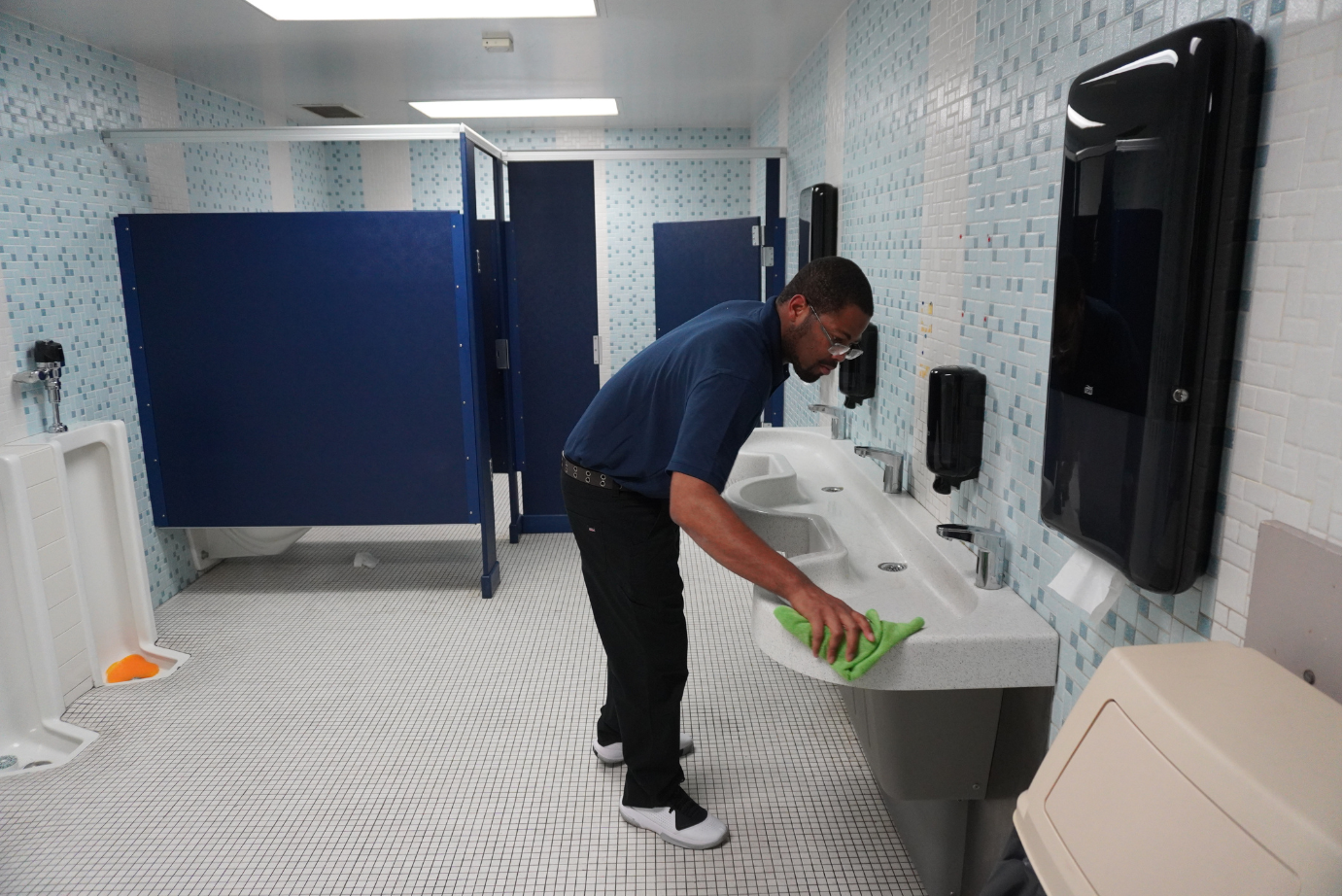 A clean and well-maintained school hallway, a result of professional school cleaning services.